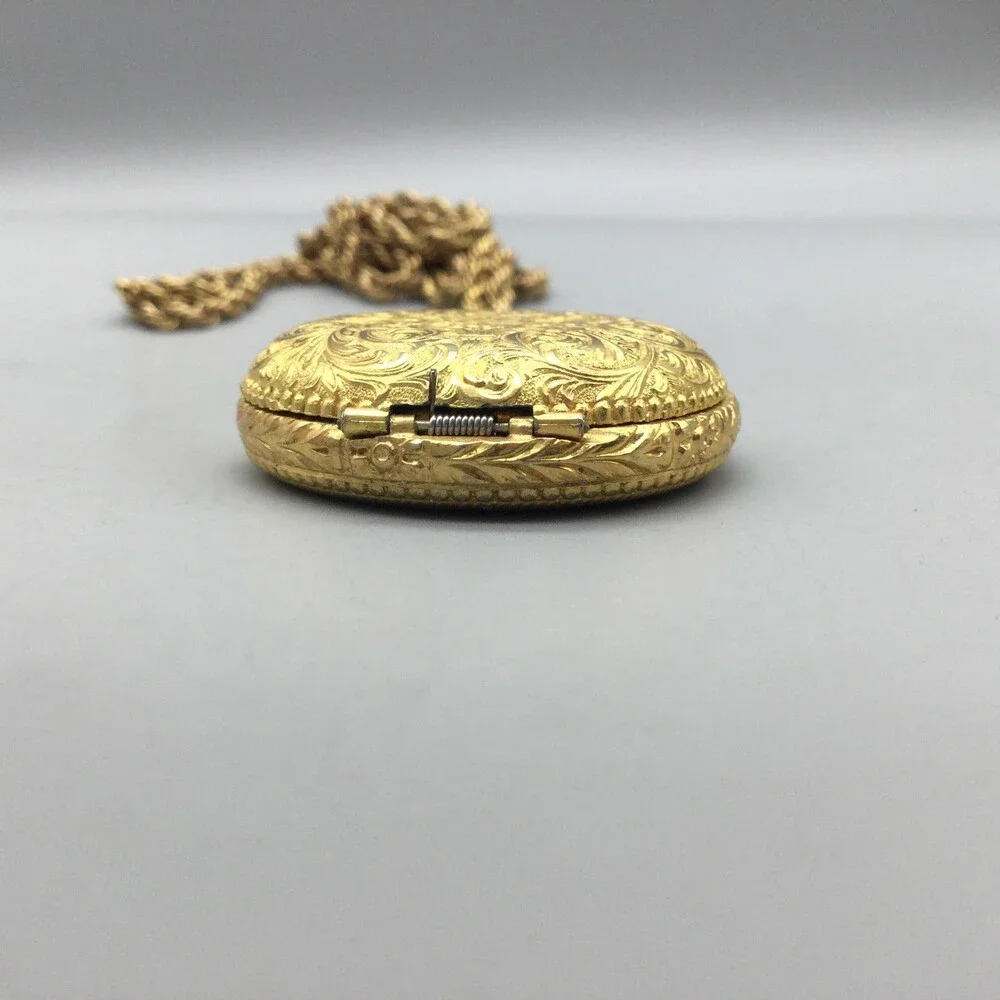 Vintage Bonnard Pocket Watch Women 35mm Gold Tone Full Hunter Chain Manual Wind